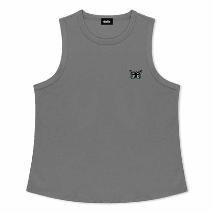 Dalix Butterfly Cotton Tank Top Sleeveless Shirt Relaxed Fit Midweight Soft Breathable Casual Everyday Wear Womens in Shadow S Small