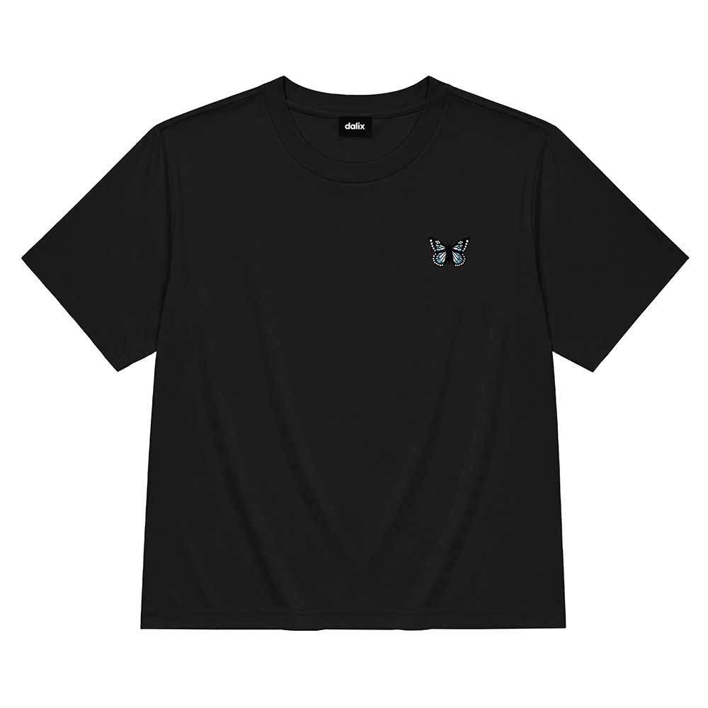 Dalix Butterfly Cotton T Shirt Relaxed Fit Short Sleeve Tee Midweight Soft Breathable Casual Everyday Wear Womens in Black XS X-Small