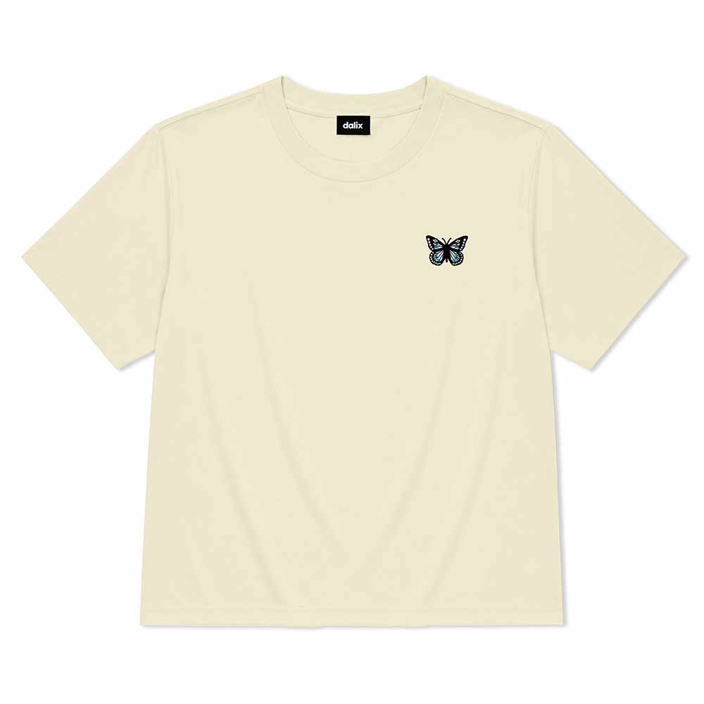 Dalix Butterfly Cotton T Shirt Relaxed Fit Short Sleeve Tee Midweight Soft Breathable Casual Everyday Wear Womens in Butter XS X-Small