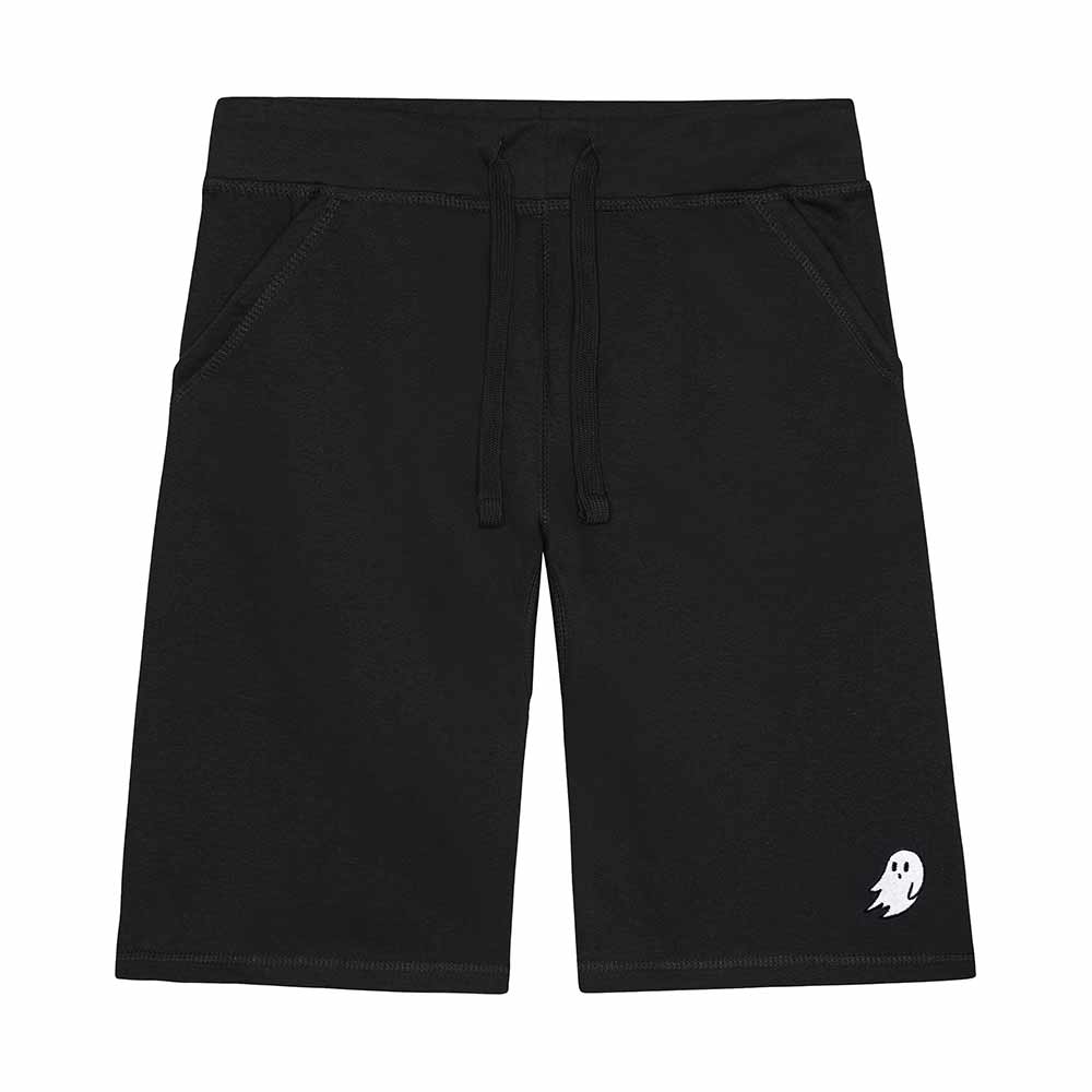 Dalix Ghost Embroidered Short Soft Fleece Relaxed Drawstring Fit Lounge Mens in Black S Small