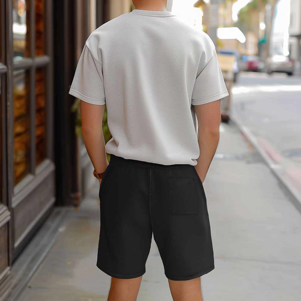 Dalix Ghost Embroidered Short Soft Fleece Relaxed Drawstring Fit Lounge Mens in Black S Small