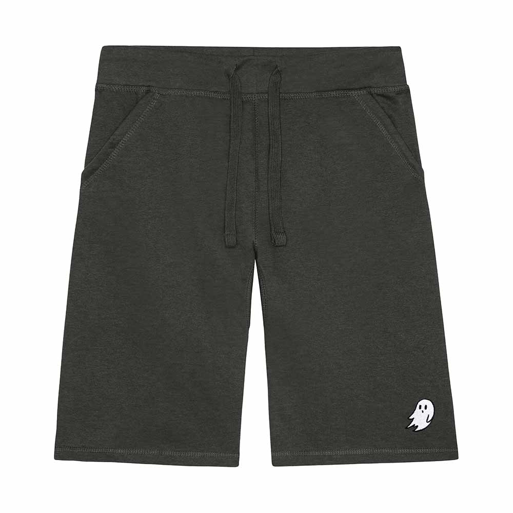 Dalix Ghost Embroidered Short Soft Fleece Relaxed Drawstring Fit Lounge Mens in Mil Green S Small