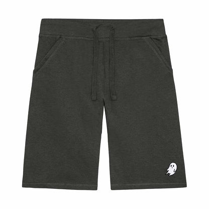 Dalix Ghost Embroidered Short Soft Fleece Relaxed Drawstring Fit Lounge Mens in Mil Green S Small