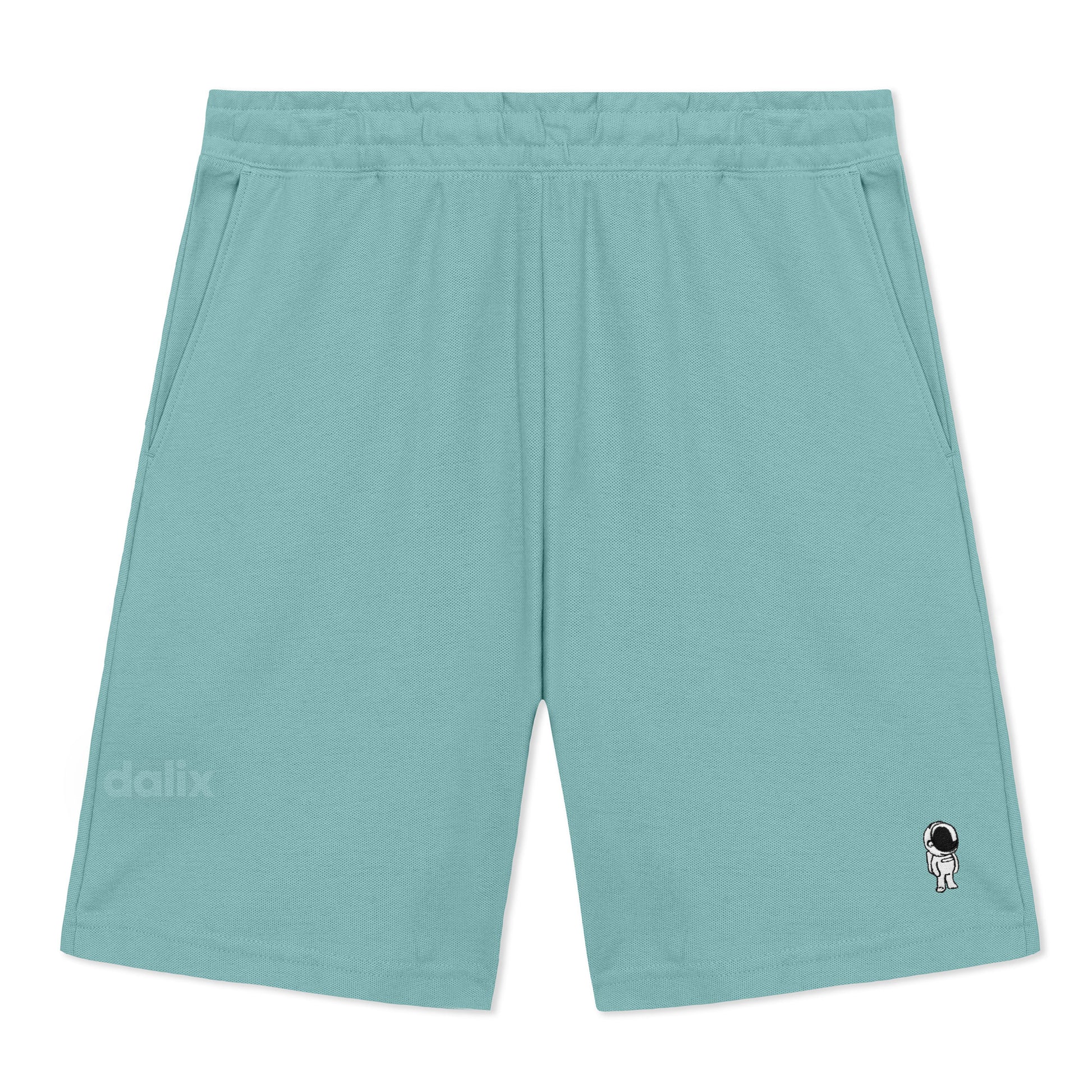 Dalix Astronaut Gym Short Sport Embroidered Casual Pocket Mesh Drawcord Waist Mens in Arctic Blue S Small