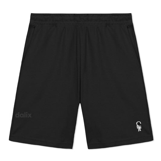 Dalix Astronaut Gym Short Sport Embroidered Casual Pocket Mesh Drawcord Waist Mens in Black S Small