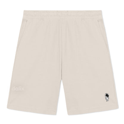 Dalix Astronaut Gym Short Sport Embroidered Casual Pocket Mesh Drawcord Waist Mens in Bone S Small