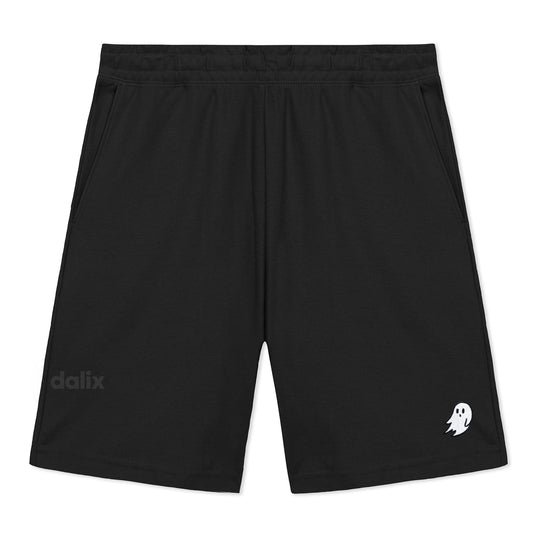 Dalix Ghost Gym Short Sport Embroidered Casual Pocket Mesh Drawcord Waist Mens in Black S Small
