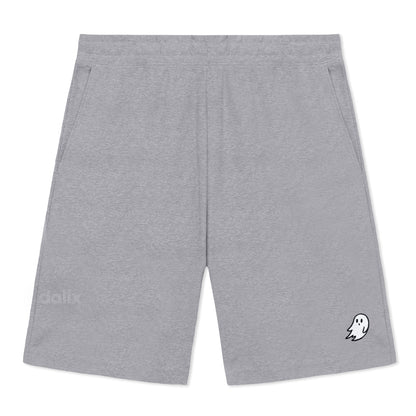 Dalix Ghost Gym Short Sport Embroidered Casual Pocket Mesh Drawcord Waist Mens in Htr Gray S Small