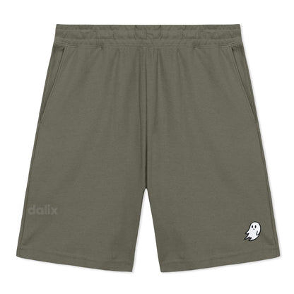Dalix Ghost Gym Short Sport Embroidered Casual Pocket Mesh Drawcord Waist Mens in Olive S Small