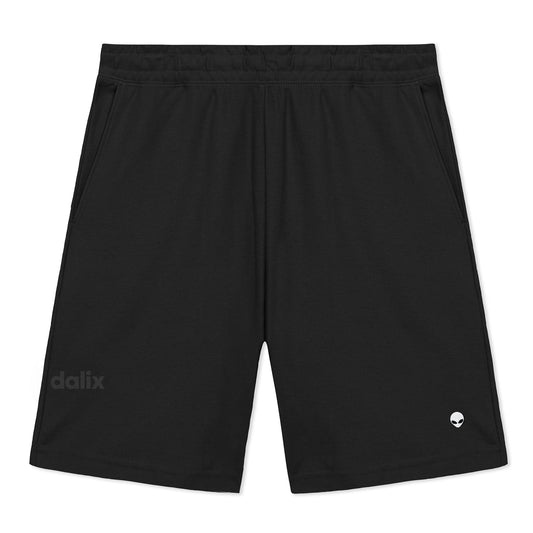 Dalix Lil Alien Gym Short Sport Embroidered Casual Pocket Mesh Drawcord Waist Mens in Black S Small
