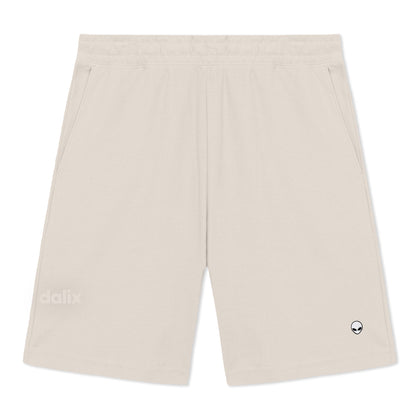 Dalix Lil Alien Gym Short Sport Embroidered Casual Pocket Mesh Drawcord Waist Mens in Bone S Small