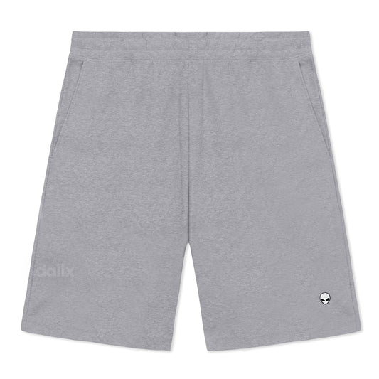 Dalix Lil Alien Gym Short Sport Embroidered Casual Pocket Mesh Drawcord Waist Mens in Htr Gray S Small