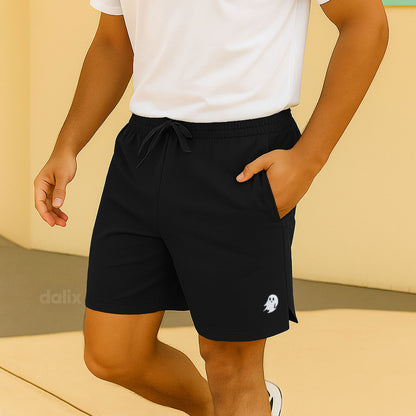 Dalix Ghost Active Short Gym Workout Embroidered Casual Zip Pocket Mesh Drawcord Waist Mens in Black S Small
