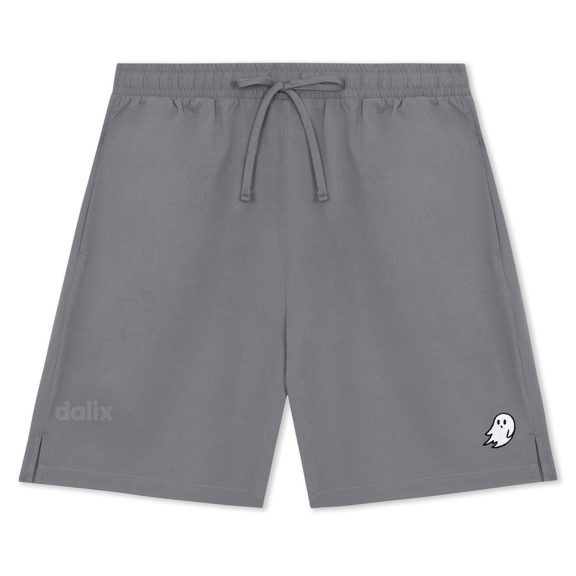 Dalix Ghost Active Short Gym Workout Embroidered Casual Zip Pocket Mesh Drawcord Waist Mens in Shadow S Small