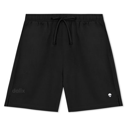 Dalix Lil Alien Active Short Gym Workout Embroidered Casual Zip Pocket Mesh Drawcord Waist Mens in Black S Small