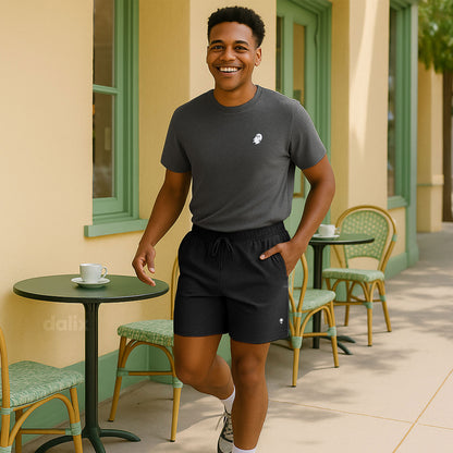 Dalix Lil Alien Active Short Gym Workout Embroidered Casual Zip Pocket Mesh Drawcord Waist Mens in Black S Small