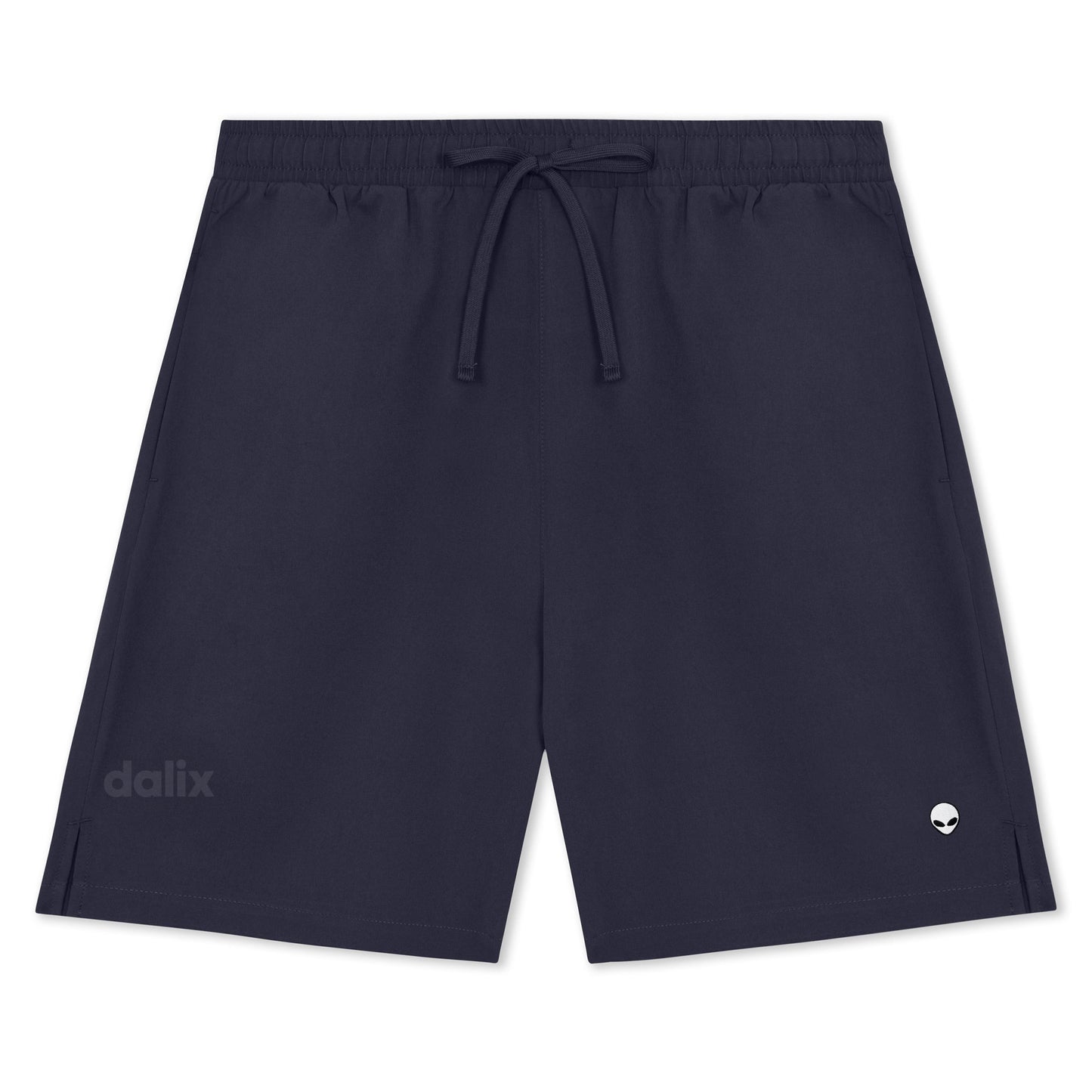 Dalix Lil Alien Active Short Gym Workout Embroidered Casual Zip Pocket Mesh Drawcord Waist Mens in Navy Blue S Small
