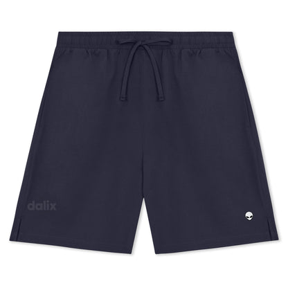 Dalix Lil Alien Active Short Gym Workout Embroidered Casual Zip Pocket Mesh Drawcord Waist Mens in Navy Blue S Small