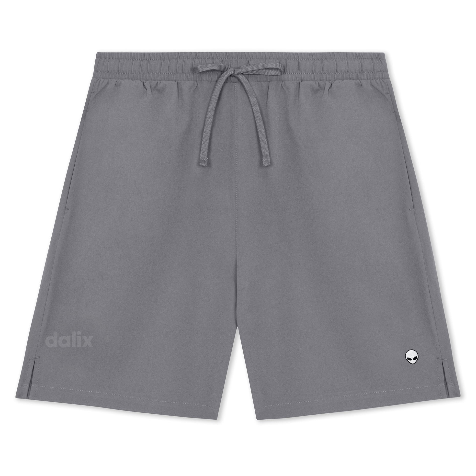 Dalix Lil Alien Active Short Gym Workout Embroidered Casual Zip Pocket Mesh Drawcord Waist Mens in Shadow S Small