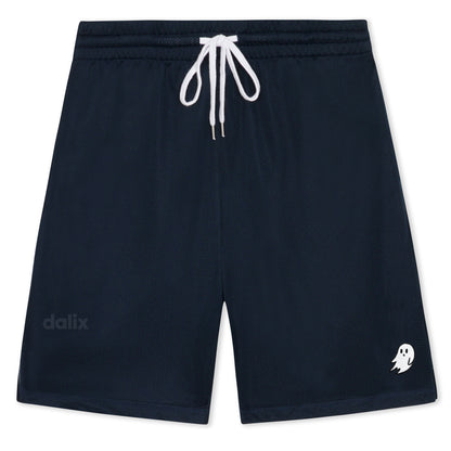 Dalix Ghost Court Short Sport Embroidered Casual Pocket Mesh Drawcord Waist Mens in Navy Blue S Small