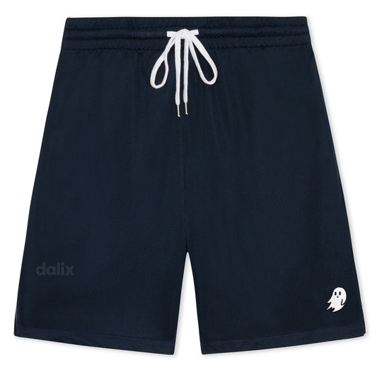 Dalix Ghost Court Short Sport Embroidered Casual Pocket Mesh Drawcord Waist Mens in Navy Blue S Small