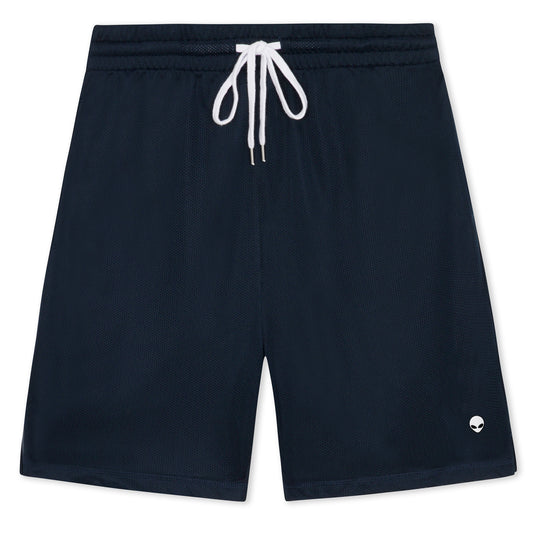 Dalix Lil Alien Court Short Sport Embroidered Casual Pocket Mesh Drawcord Waist Mens in Navy Blue S Small