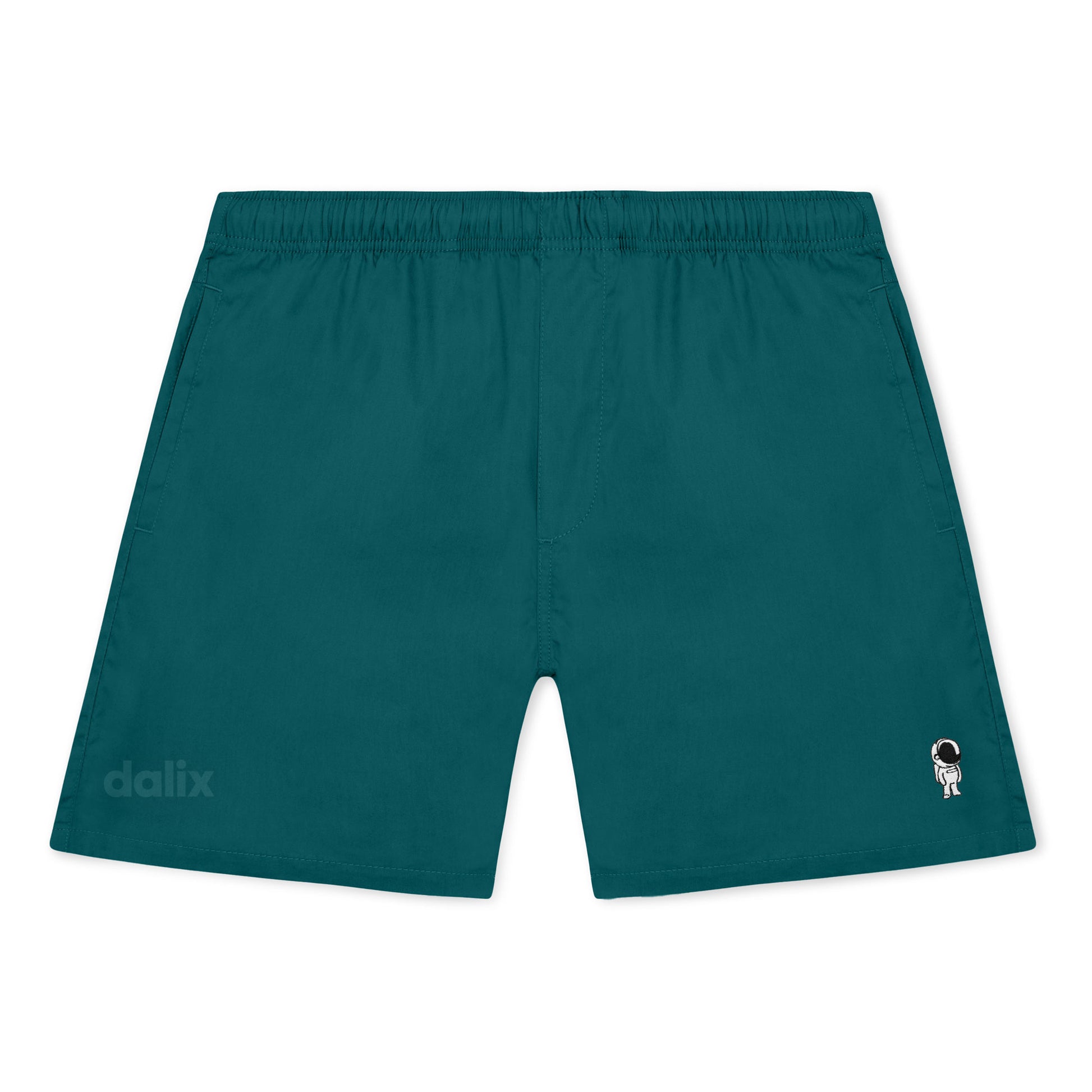 Dalix Astronaut Beach Short Embroidered Casual Pocket Mesh Drawcord Waist Mens in Atlantic Green S Small