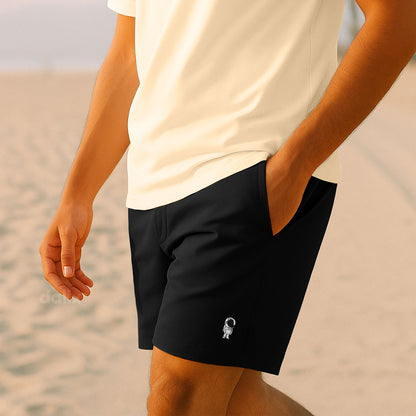 Dalix Astronaut Beach Short Embroidered Casual Pocket Mesh Drawcord Waist Mens in Black S Small