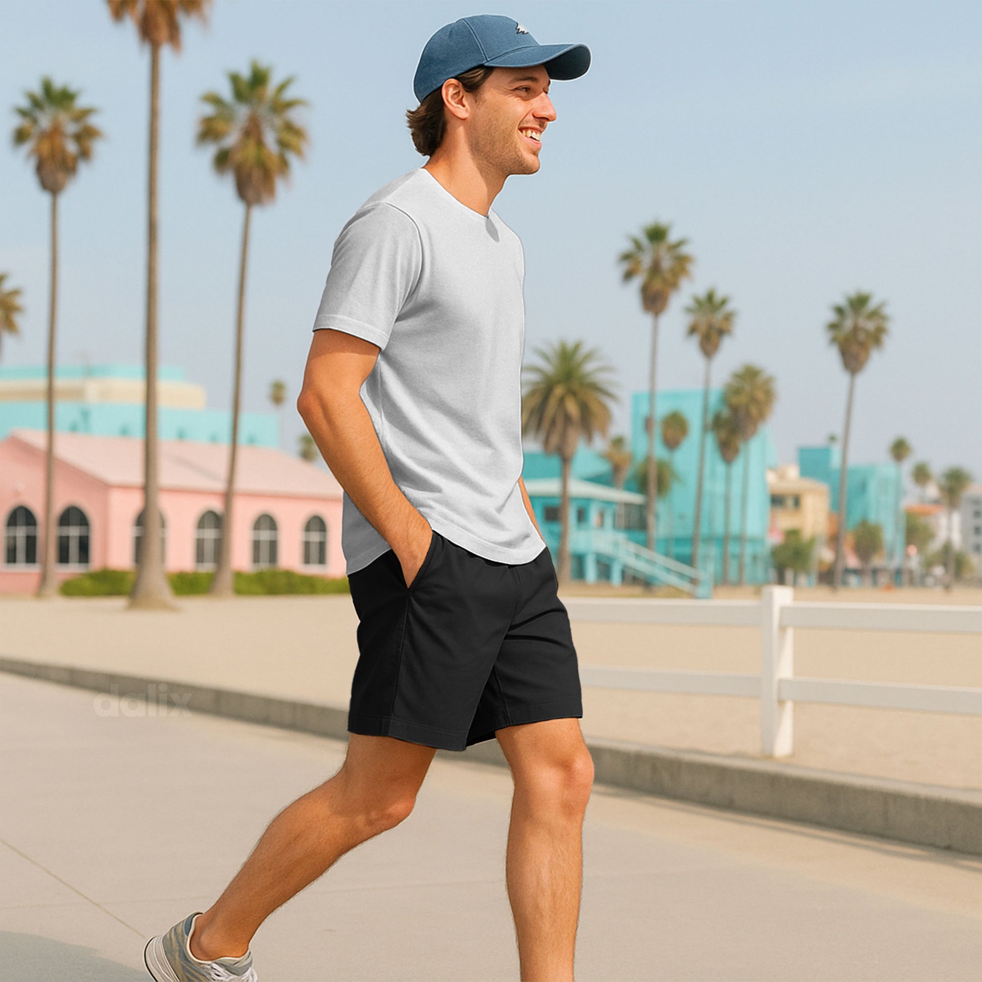 Dalix Astronaut Beach Short Embroidered Casual Pocket Mesh Drawcord Waist Mens in Black S Small