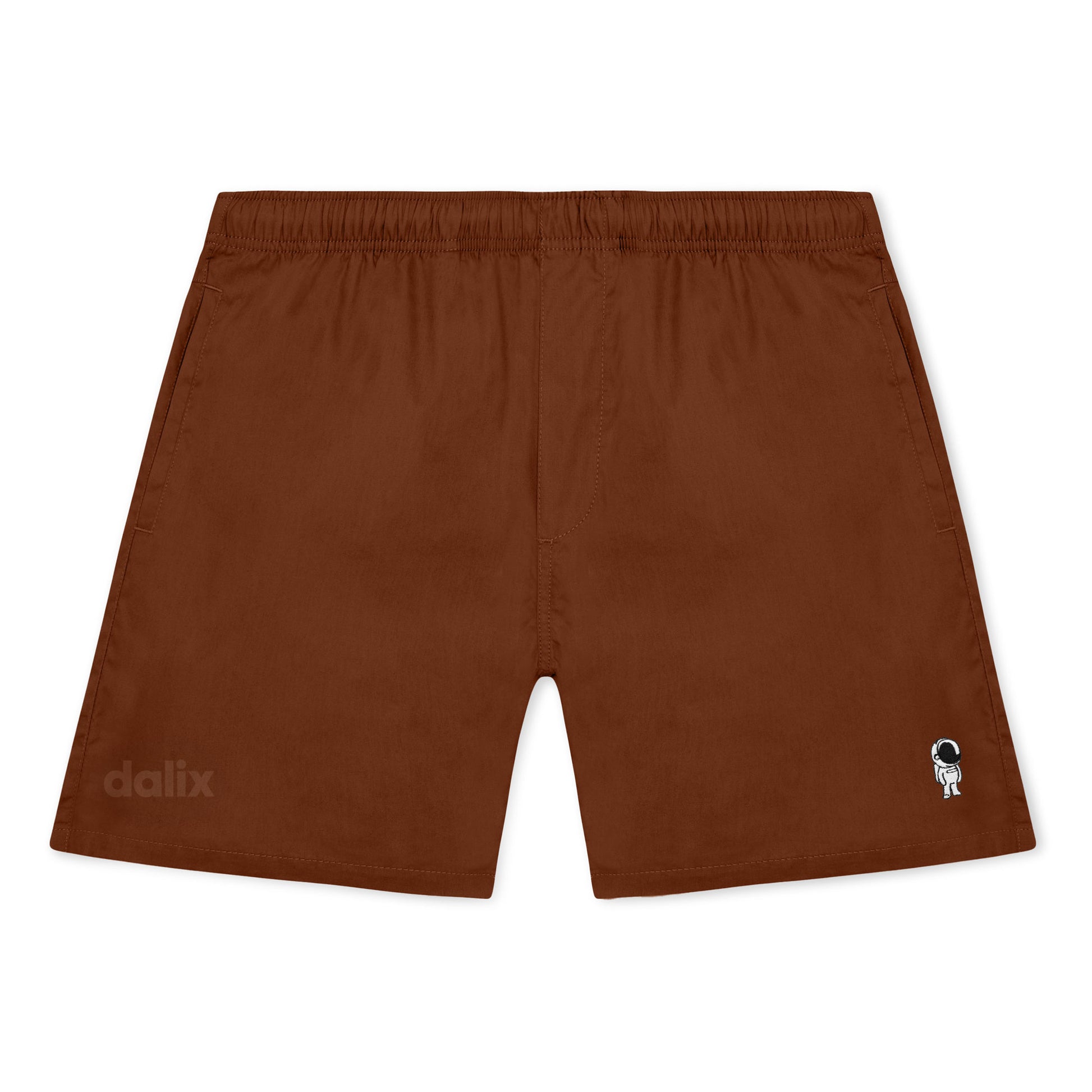 Dalix Astronaut Beach Short Embroidered Casual Pocket Mesh Drawcord Waist Mens in Clay S Small