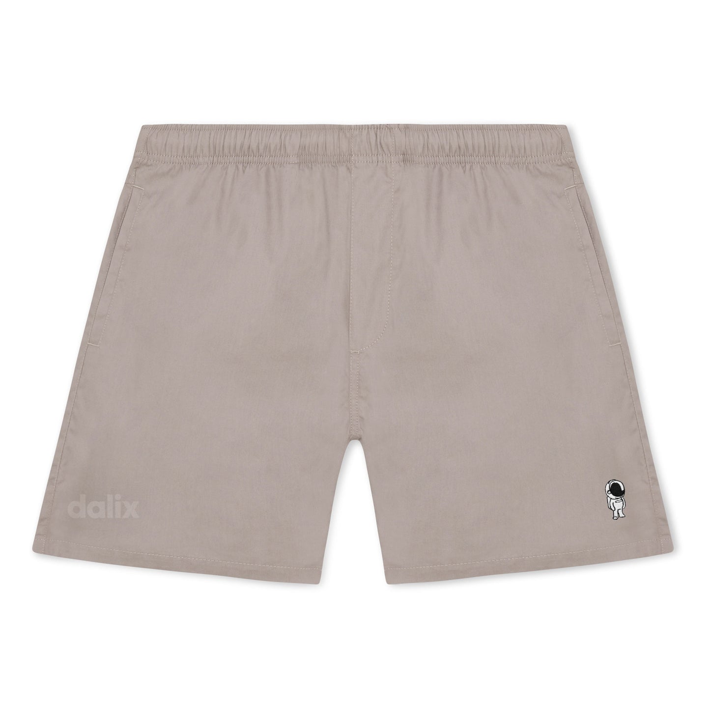 Dalix Astronaut Beach Short Embroidered Casual Pocket Mesh Drawcord Waist Mens in Mushroom S Small