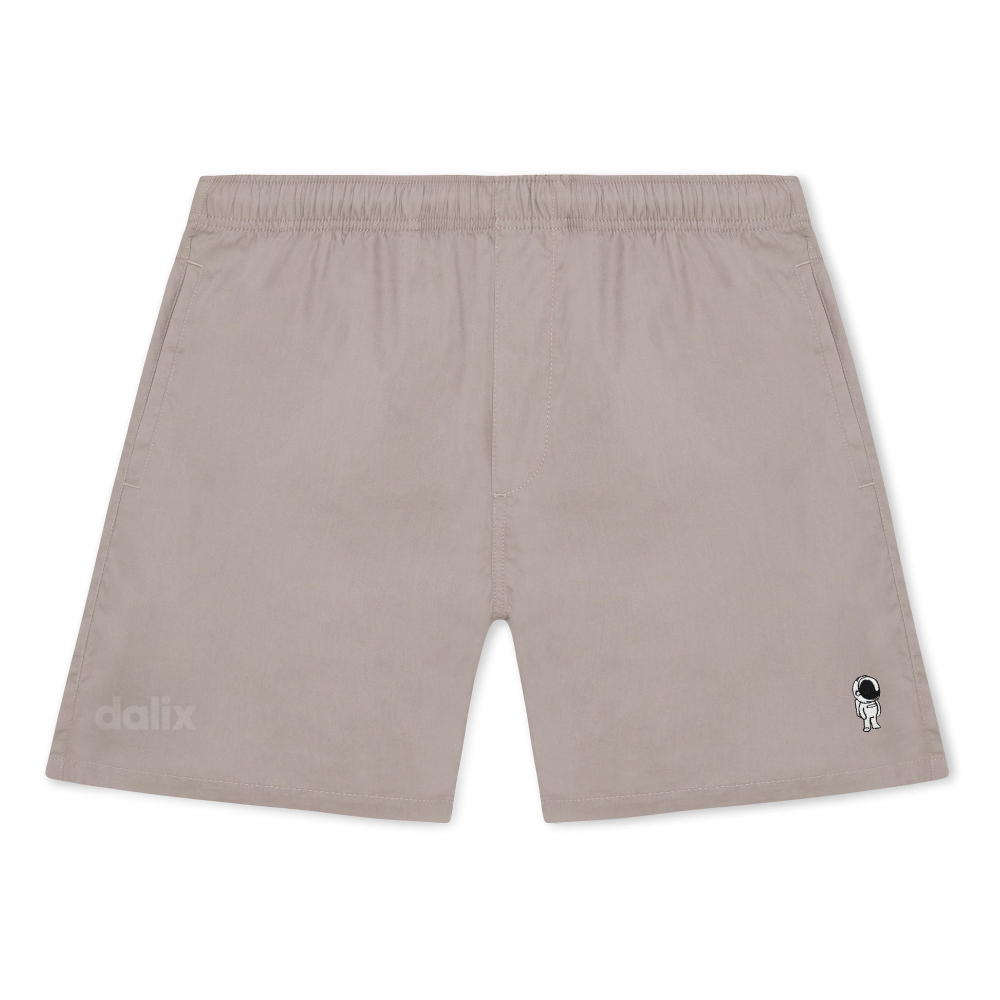 Dalix Astronaut Beach Short Embroidered Casual Pocket Mesh Drawcord Waist Mens in Mushroom S Small