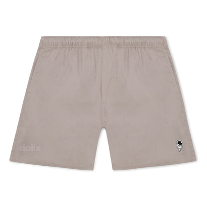 Dalix Astronaut Beach Short Embroidered Casual Pocket Mesh Drawcord Waist Mens in Mushroom S Small