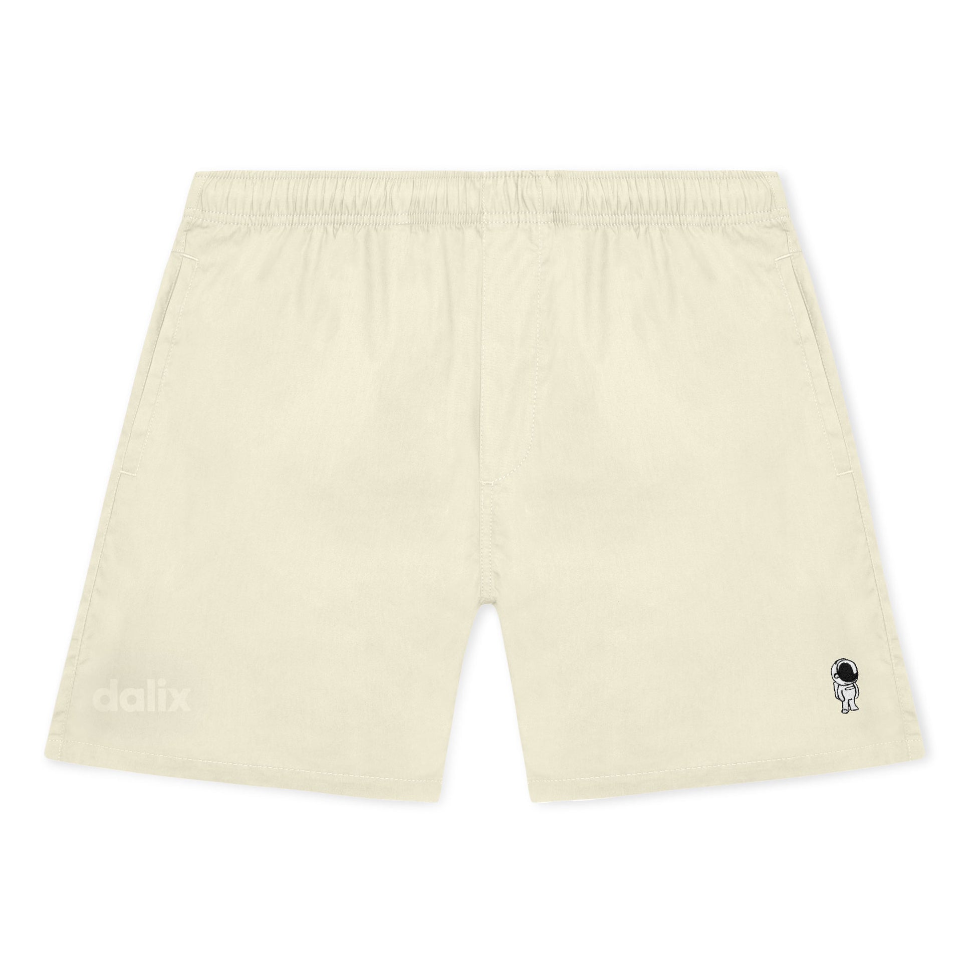 Dalix Astronaut Beach Short Embroidered Casual Pocket Mesh Drawcord Waist Mens in Yellow S Small