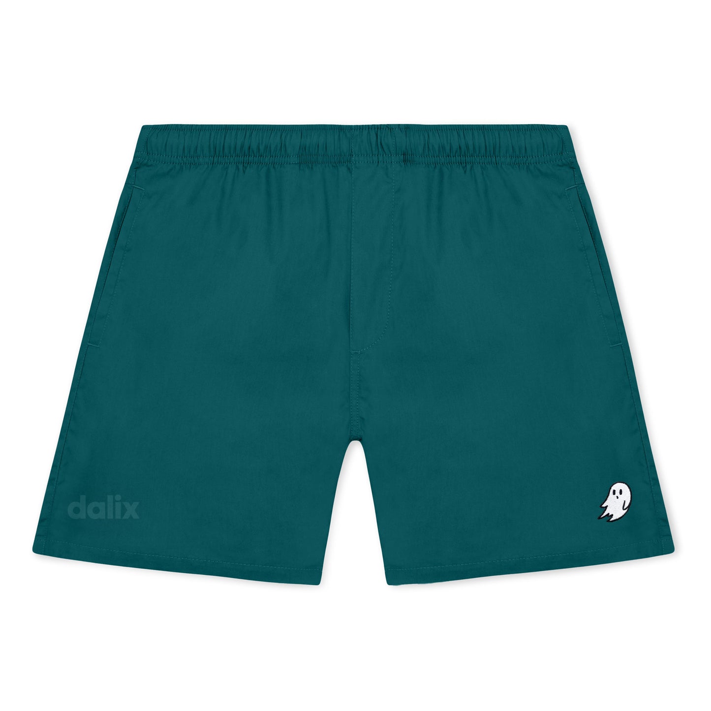 Dalix Ghost Beach Short Embroidered Casual Pocket Mesh Drawcord Waist Mens in Atlantic Green S Small