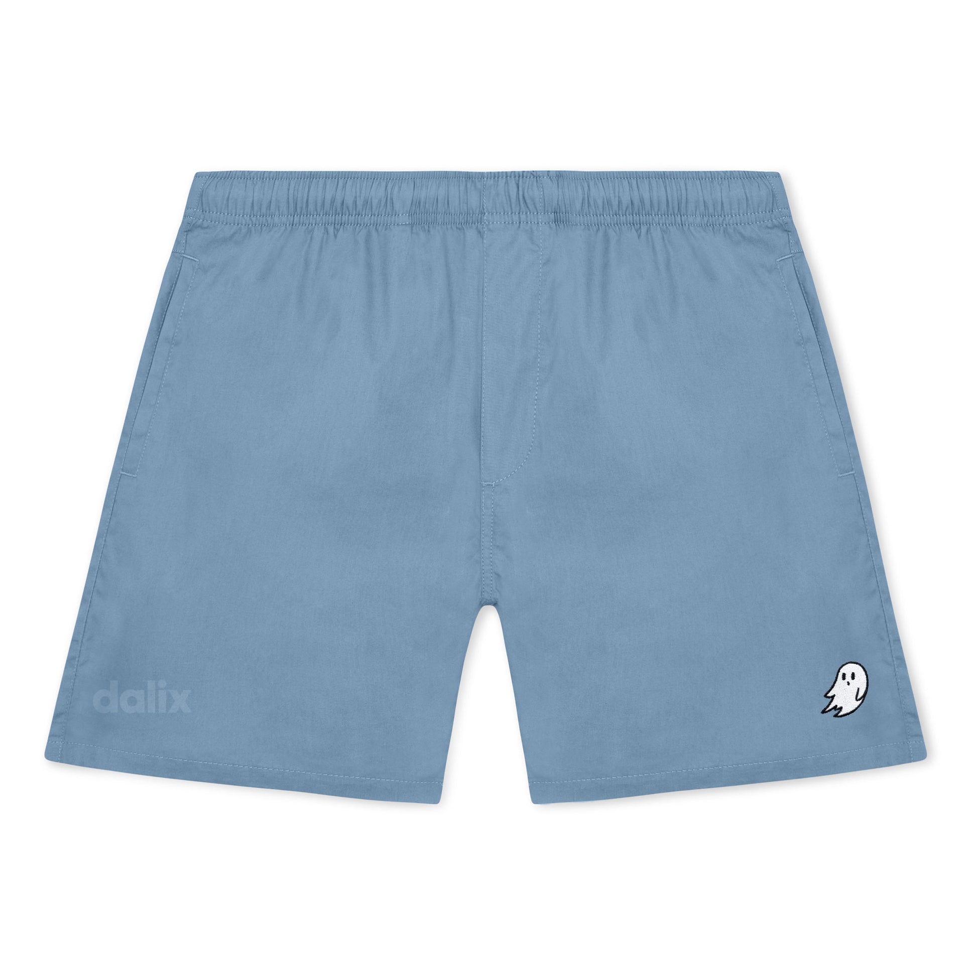 Dalix Ghost Beach Short Embroidered Casual Pocket Mesh Drawcord Waist Mens in Carolina Blue S Small