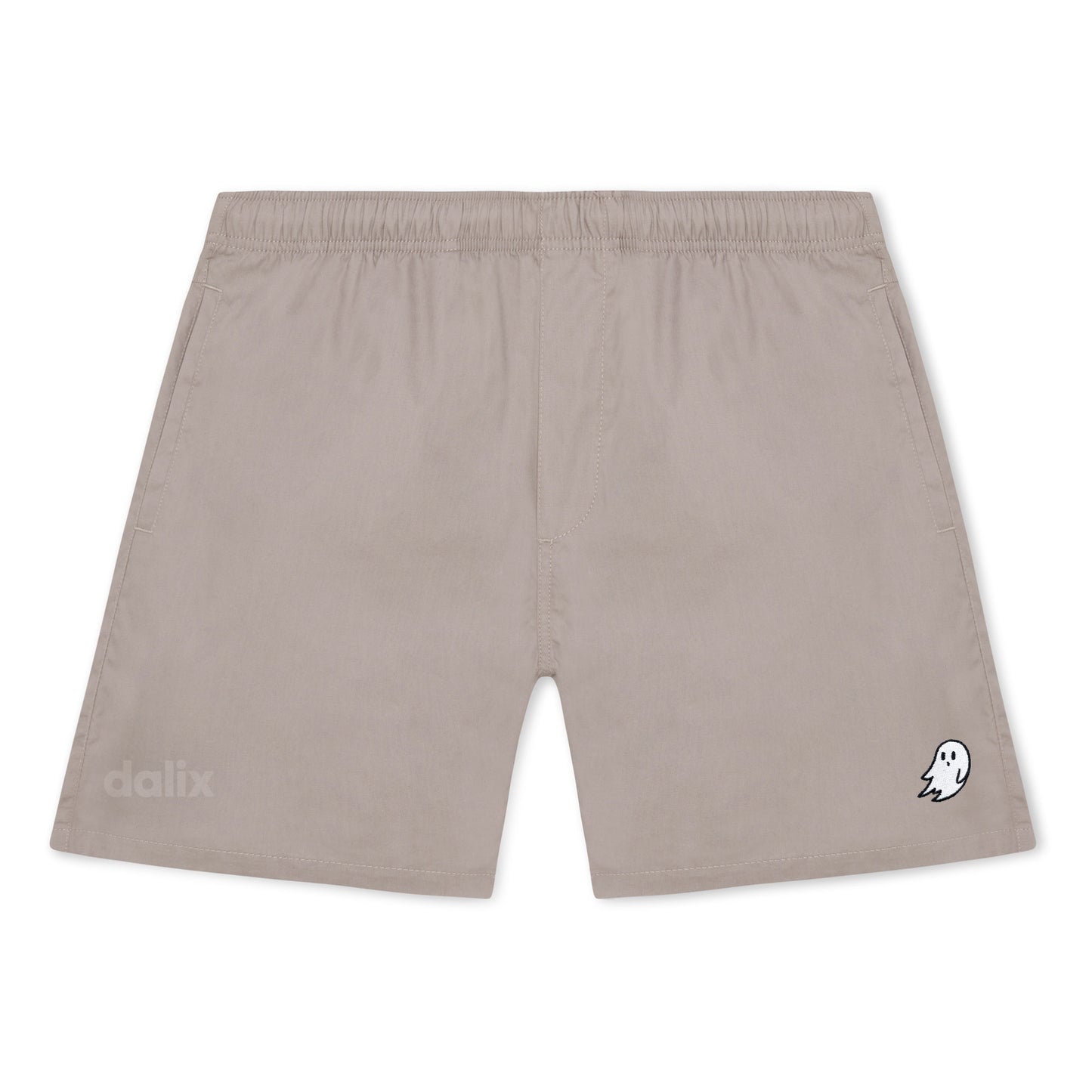 Dalix Ghost Beach Short Embroidered Casual Pocket Mesh Drawcord Waist Mens in Mushroom S Small
