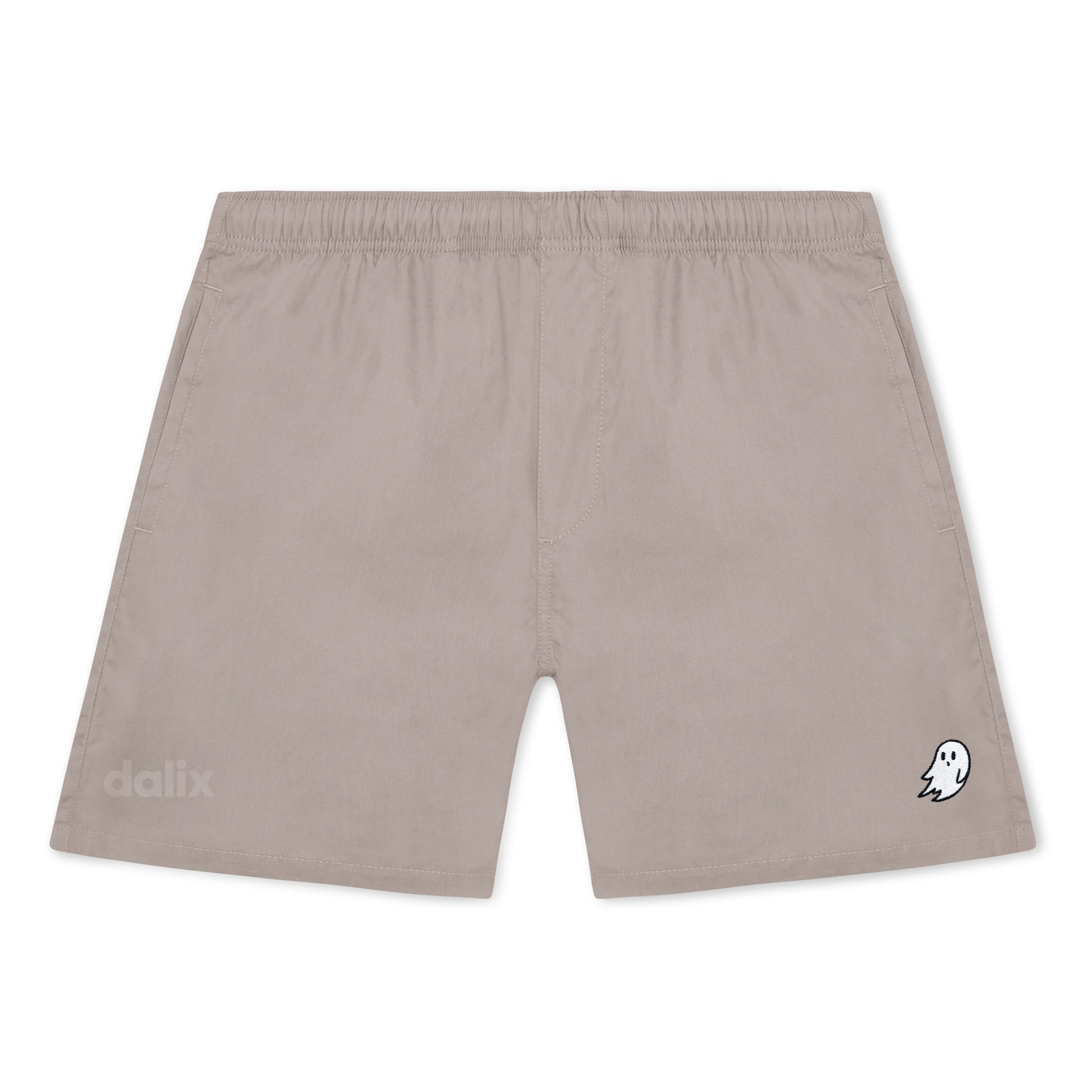 Dalix Ghost Beach Short Embroidered Casual Pocket Mesh Drawcord Waist Mens in Mushroom S Small