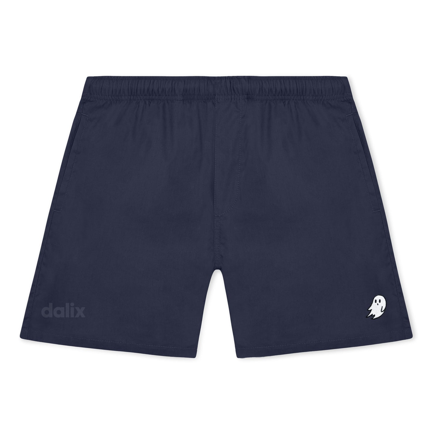 Dalix Ghost Beach Short Embroidered Casual Pocket Mesh Drawcord Waist Mens in Navy Blue S Small