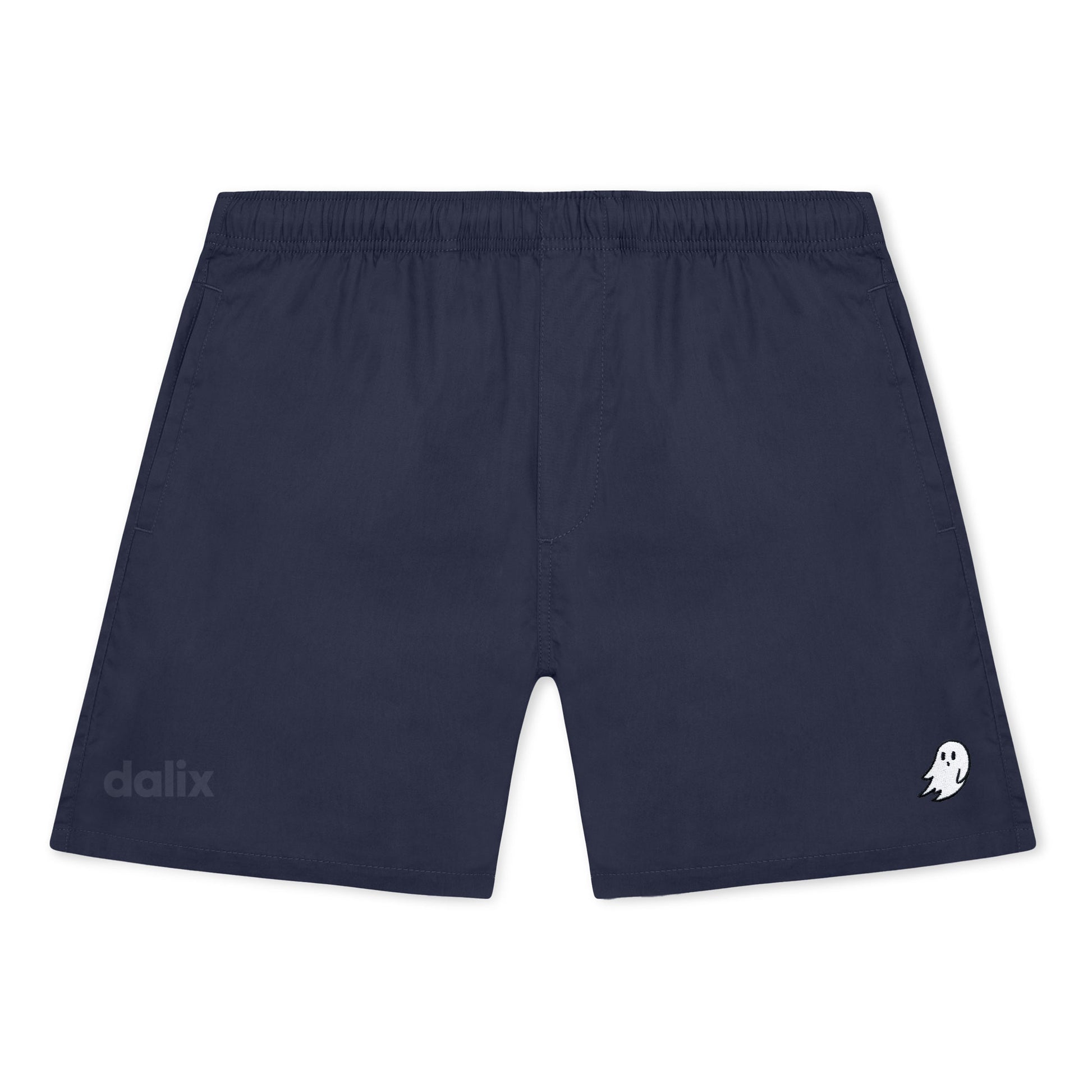 Dalix Ghost Beach Short Embroidered Casual Pocket Mesh Drawcord Waist Mens in Navy Blue S Small