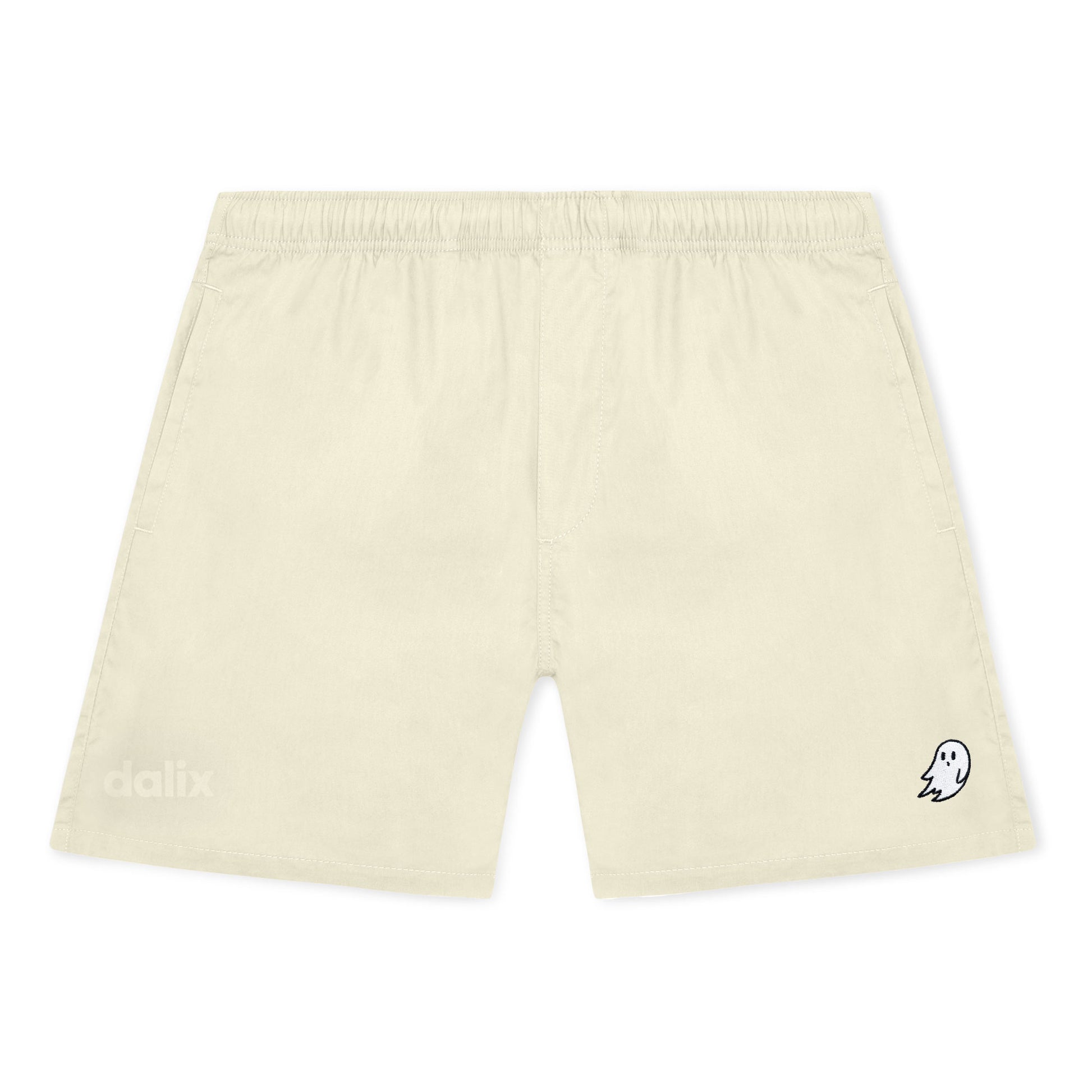 Dalix Ghost Beach Short Embroidered Casual Pocket Mesh Drawcord Waist Mens in Yellow S Small