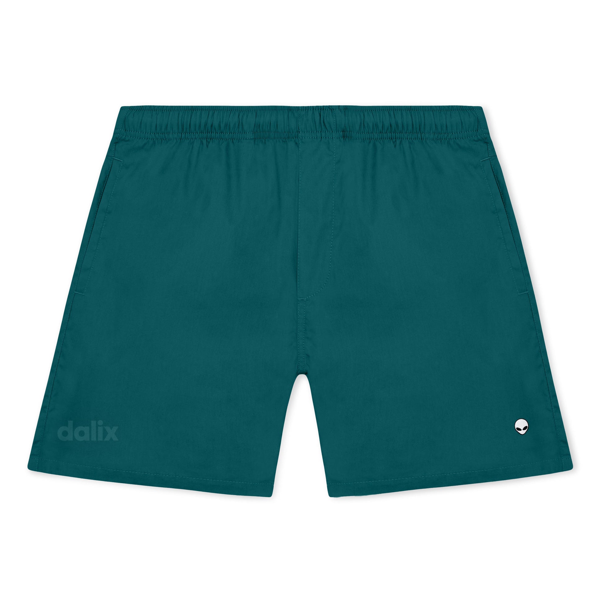 Dalix Lil Alien Beach Short Embroidered Casual Pocket Mesh Drawcord Waist Mens in Atlantic Green S Small