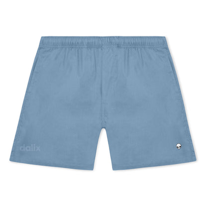 Dalix Lil Alien Beach Short Embroidered Casual Pocket Mesh Drawcord Waist Mens in Carolina Blue S Small