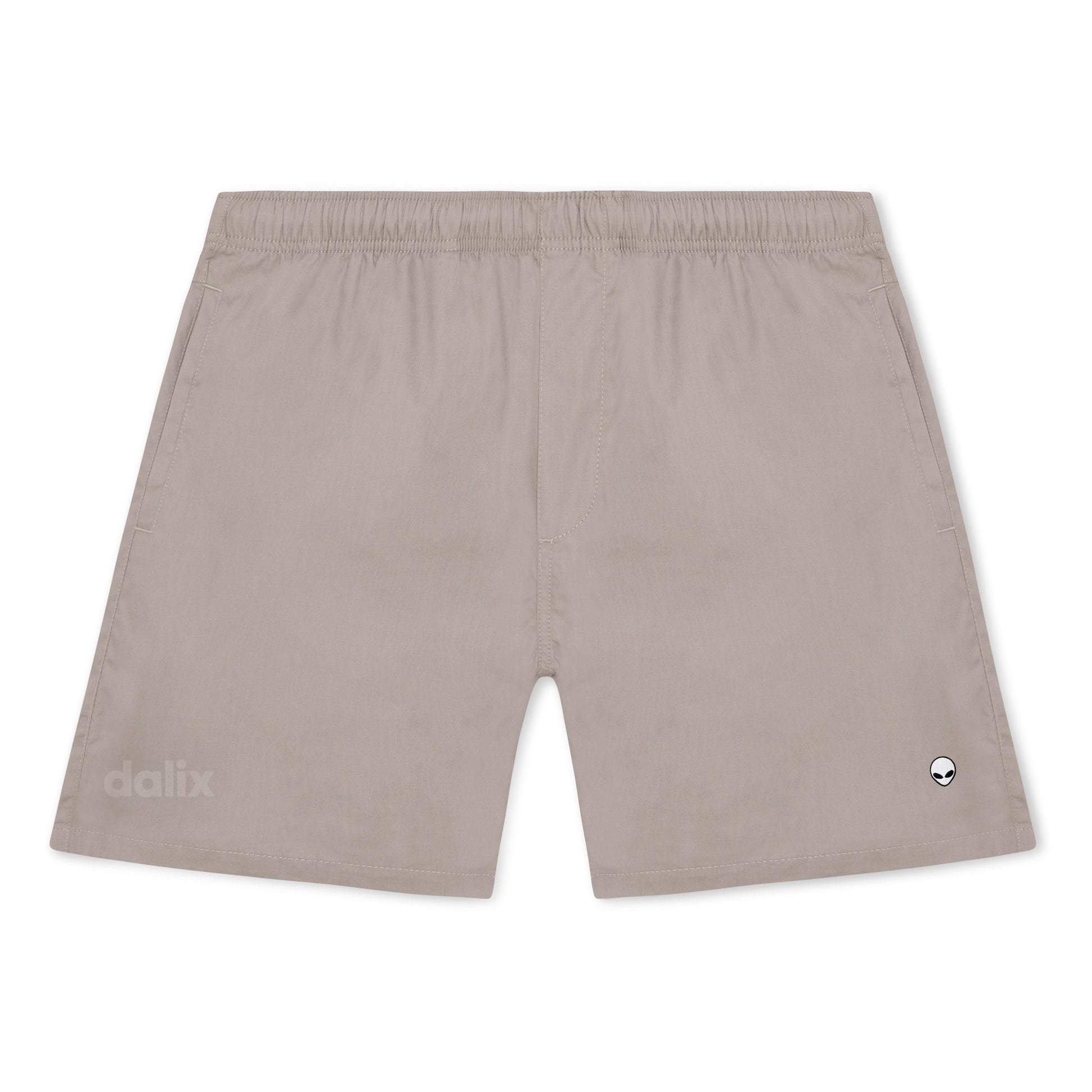 Dalix Lil Alien Beach Short Embroidered Casual Pocket Mesh Drawcord Waist Mens in Mushroom S Small