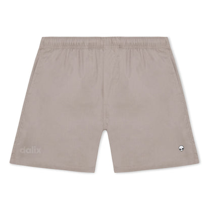 Dalix Lil Alien Beach Short Embroidered Casual Pocket Mesh Drawcord Waist Mens in Mushroom S Small