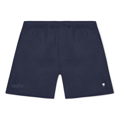 Dalix Lil Alien Beach Short Embroidered Casual Pocket Mesh Drawcord Waist Mens in Navy Blue S Small