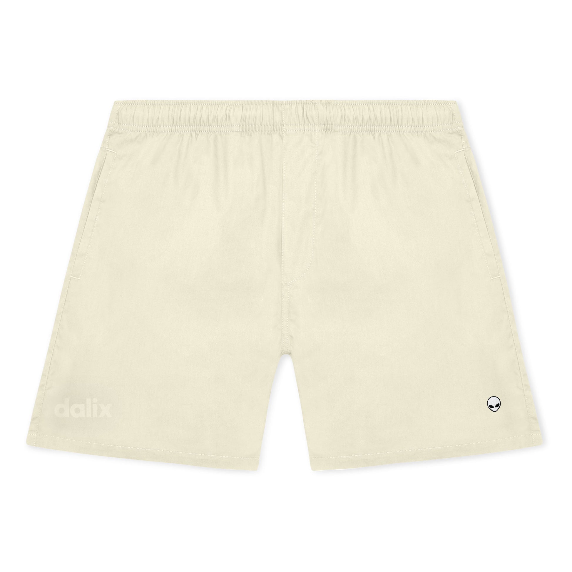 Dalix Lil Alien Beach Short Embroidered Casual Pocket Mesh Drawcord Waist Mens in Yellow S Small