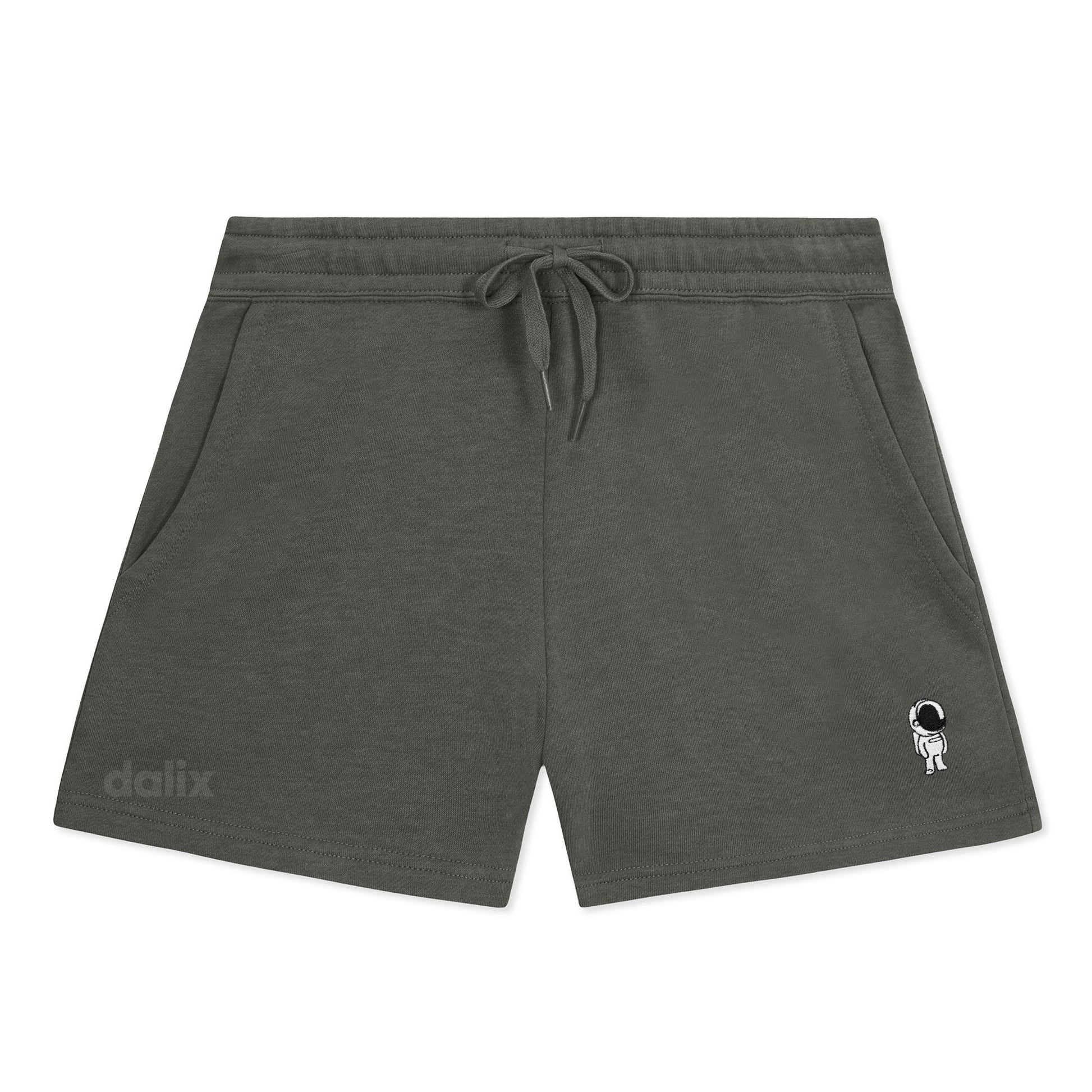 Dalix Astronaut Embroidered Shorts Washed Soft Fleece Relaxed Drawstring Pocket Fit Lounge Womens in Shadow S Small