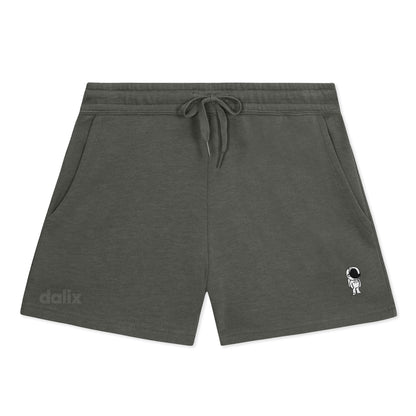 Dalix Astronaut Embroidered Shorts Washed Soft Fleece Relaxed Drawstring Pocket Fit Lounge Womens in Shadow S Small