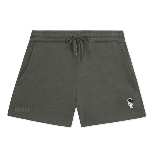 Dalix Astronaut Embroidered Shorts Washed Soft Fleece Relaxed Drawstring Pocket Fit Lounge Womens in Shadow S Small